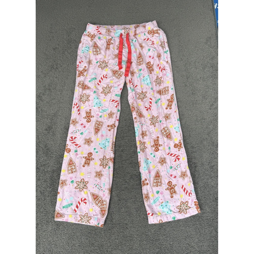 Old Navy Pink Gingerbread Christmas Flannel Pajama Pants Small Holiday PJs